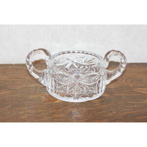 Vintage Cut Crystal Open Sugar Bowl Double Handle Starburst Pattern